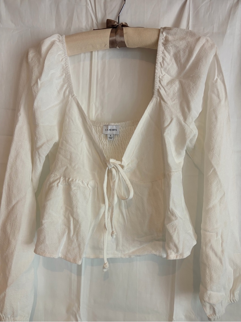 La Hearts Ivory Tie-Front Peasant Blouse